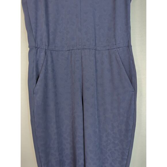 Athleta Brooklyn Textured Jumpsuit V Neck Leopard Print Purple Blue 10 - Picture 6 of 12